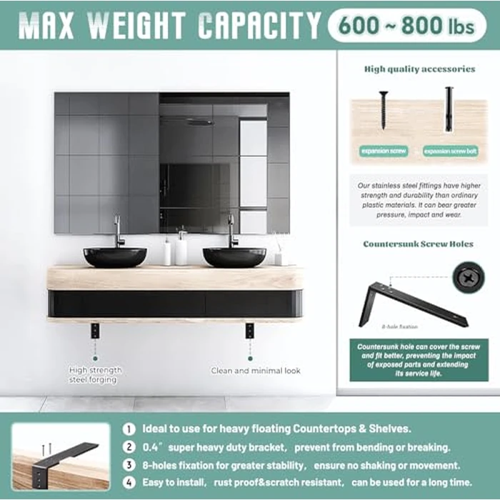 Countertop Support Brackets 4 Pack L Bracket Countertop Brackets 14" x 6" x 2.5" Heavy Duty 3/8" Thick Shelf Brackets Metal Corbels L Shape Bracket for Wood Shelf/Quartz/Granite/Concret Countertops by WINKER - Image 3