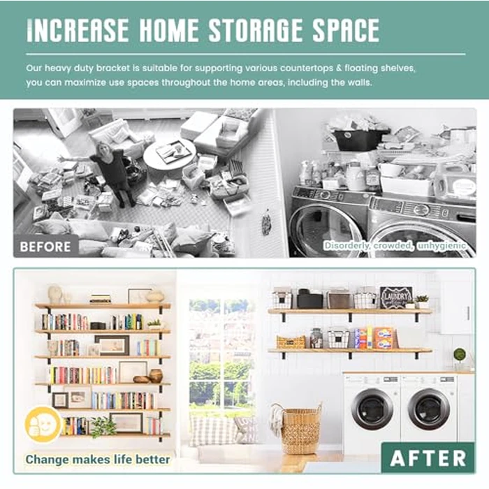 Countertop Support Brackets 4 Pack L Bracket Countertop Brackets 14" x 6" x 2.5" Heavy Duty 3/8" Thick Shelf Brackets Metal Corbels L Shape Bracket for Wood Shelf/Quartz/Granite/Concret Countertops by WINKER - Image 4