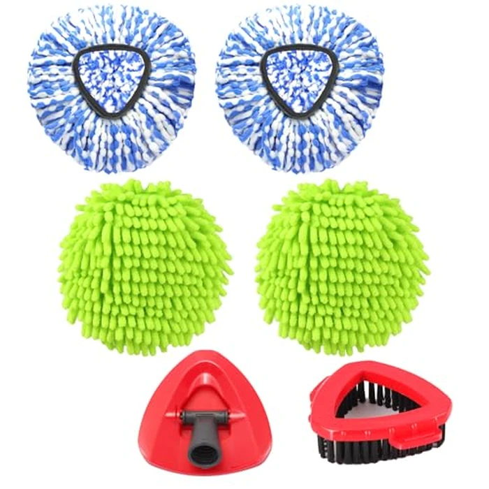 Mop Heads Replacements for OCedar RinseClean 2 Tank Spin Mop System, Mop Replace Head with 2 Microfiber Mop Head Refills, 2 Chenille Mop Pads,1 Scrub Brush, and 1 Mop Base Set Combo by YZJAJZY - Used - Like New condition