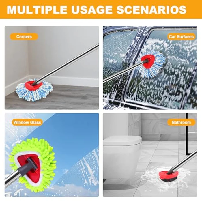 Mop Heads Replacements for OCedar RinseClean 2 Tank Spin Mop System, Mop Replace Head with 2 Microfiber Mop Head Refills, 2 Chenille Mop Pads,1 Scrub Brush, and 1 Mop Base Set Combo by YZJAJZY - Image 5