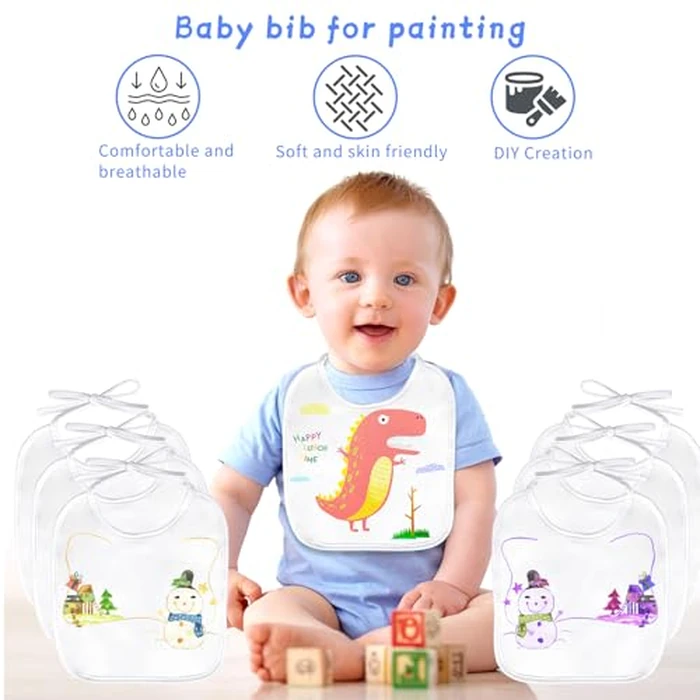 GOLDGE Dazzle at Baby Showers with a 44-piece DIY Bib Decorating Kit. 24 Bibs, 6 Stencils, 14 Markers. Perfect Gender Reveal Party Gift!, Medium, White by GOLDGE - Image 2