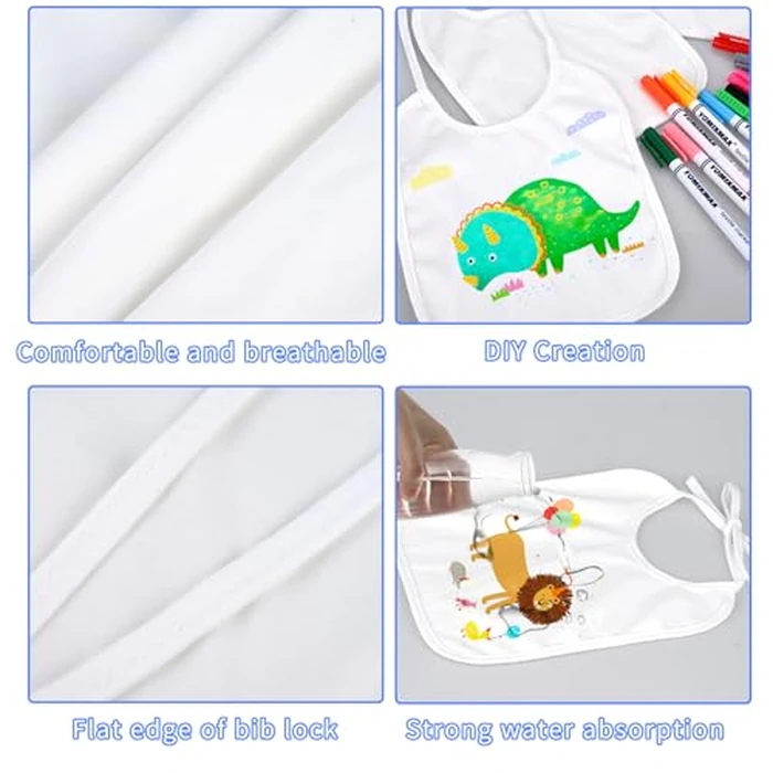 GOLDGE Dazzle at Baby Showers with a 44-piece DIY Bib Decorating Kit. 24 Bibs, 6 Stencils, 14 Markers. Perfect Gender Reveal Party Gift!, Medium, White by GOLDGE - Image 3