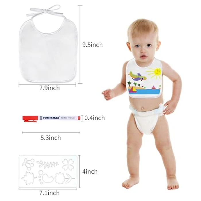GOLDGE Dazzle at Baby Showers with a 44-piece DIY Bib Decorating Kit. 24 Bibs, 6 Stencils, 14 Markers. Perfect Gender Reveal Party Gift!, Medium, White by GOLDGE - Image 4