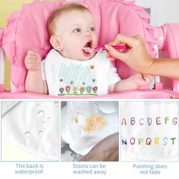 GOLDGE Dazzle at Baby Showers with a 44-piece DIY Bib Decorating Kit. 24 Bibs, 6 Stencils, 14 Markers. Perfect Gender Reveal Party Gift!, Medium, White by GOLDGE - Image 6