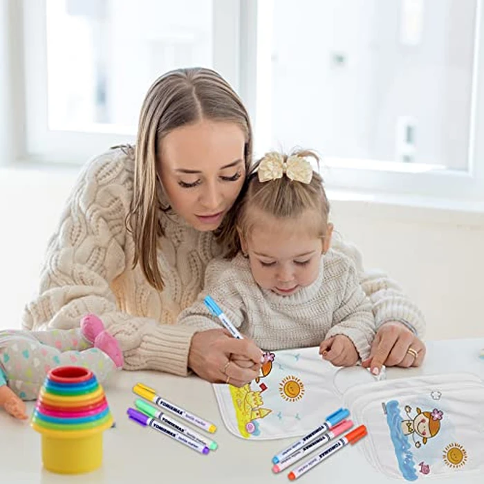 GOLDGE Dazzle at Baby Showers with a 44-piece DIY Bib Decorating Kit. 24 Bibs, 6 Stencils, 14 Markers. Perfect Gender Reveal Party Gift!, Medium, White by GOLDGE - Image 7