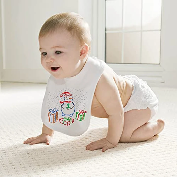 GOLDGE Dazzle at Baby Showers with a 44-piece DIY Bib Decorating Kit. 24 Bibs, 6 Stencils, 14 Markers. Perfect Gender Reveal Party Gift!, Medium, White by GOLDGE - Image 8