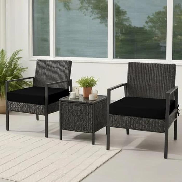 idee-home Outdoor Chair Cushions Set of 2, Waterproof Outdoor Seat Cushions for Patio Furniture, Outside Replacement Chair Pad with Ties for Lawn Deck Porch, 19 x 19 Black by idee-home - Image 3