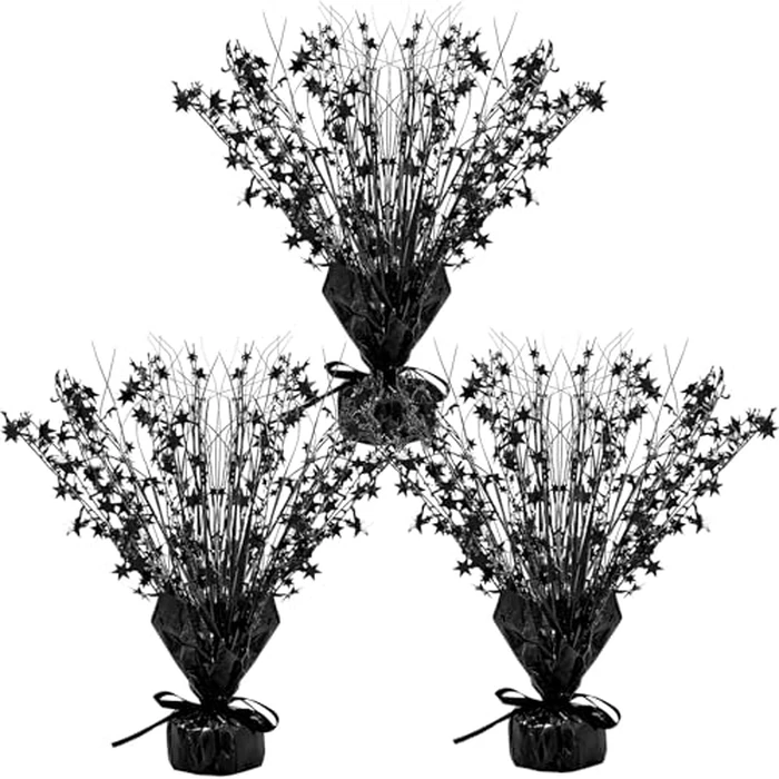 Crowye 3 Pieces Metallic Foil Spray Centerpiece Birthday Table Decoration Star Burst Centerpieces Graduation Table Decor for Birthday 2026 Party Holiday(Black) by Crowye - Image 1