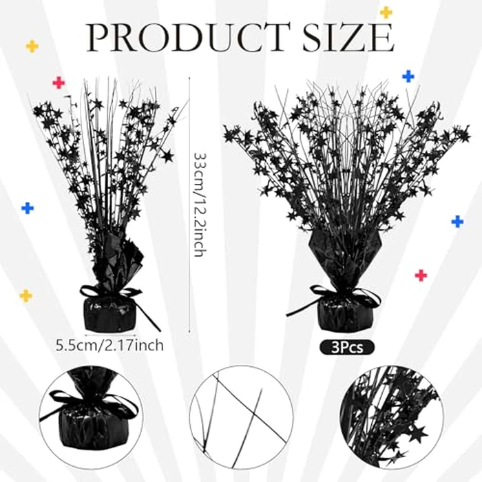 Crowye 3 Pieces Metallic Foil Spray Centerpiece Birthday Table Decoration Star Burst Centerpieces Graduation Table Decor for Birthday 2026 Party Holiday(Black) by Crowye - Image 3