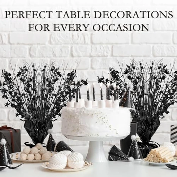 Crowye 3 Pieces Metallic Foil Spray Centerpiece Birthday Table Decoration Star Burst Centerpieces Graduation Table Decor for Birthday 2026 Party Holiday(Black) by Crowye - Image 5