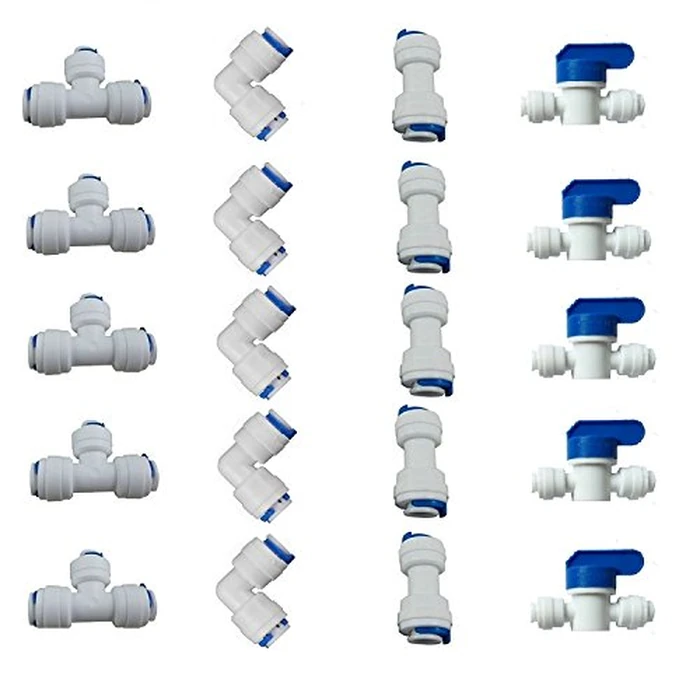 Lemoy 1/4" OD Quick Connect Push in to Connect for RO Water Reverse Osmosis System Water Tube Fitting Set of 20 (Ball Valve+T+I+L Type Combo) by Liimevvon - Image 1