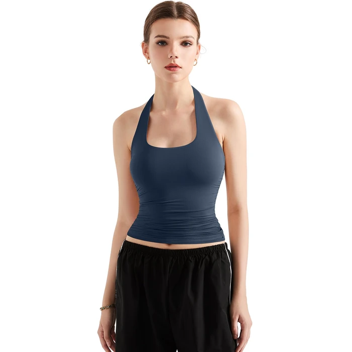 SUUKSESS Women Halter Tank Tops Double Lined Basic Backless Y2K Trendy Going Out Tops (Navy Blue,S) by SUUKSESS - Image 5