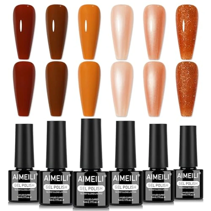 AIMEILI Brown Gel Nail Polish Set 6pcs, Hema Free, Cruelty Free, Vegan, Soak Off U V LED Nail Art Manicure Salon DIY for Women - Kit 97 by AIMEILI - Used - Like New condition - CA$6.23