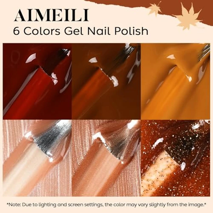 AIMEILI Brown Gel Nail Polish Set 6pcs, Hema Free, Cruelty Free, Vegan, Soak Off U V LED Nail Art Manicure Salon DIY for Women - Kit 97 by AIMEILI - Image 2