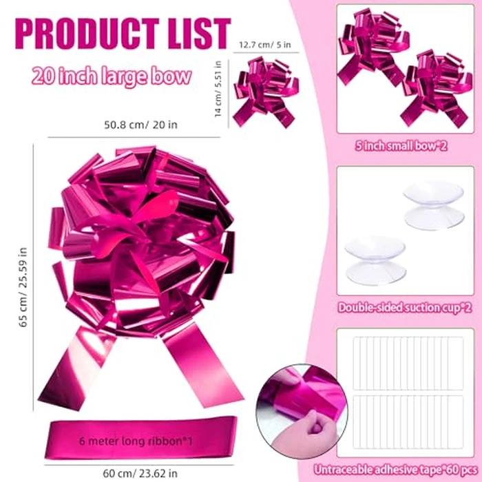 20 Inch Big Rose Red Car Bow, Big Present Bows for Christmas, Giant Bow for Cars, Bowknot Happy Birthday Bowknot Huge Car Bikes Bows Wedding Party Decorations by Hollima - Image 2