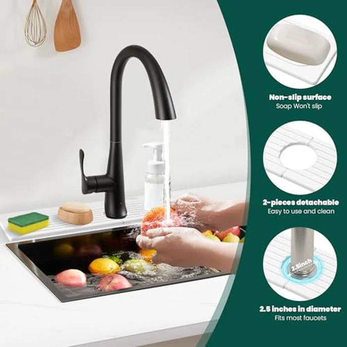 Beekfect 23.6" Stone Kitchen Sink Splash Guard, Instant Dry Diatomaceous Earth Faucet Mat for Kitchen Bathroom Sink Countertop, Behind The Faucet Super Absorbent Stone Sink Tray, Rectangle, White by Beekfect - Image 5