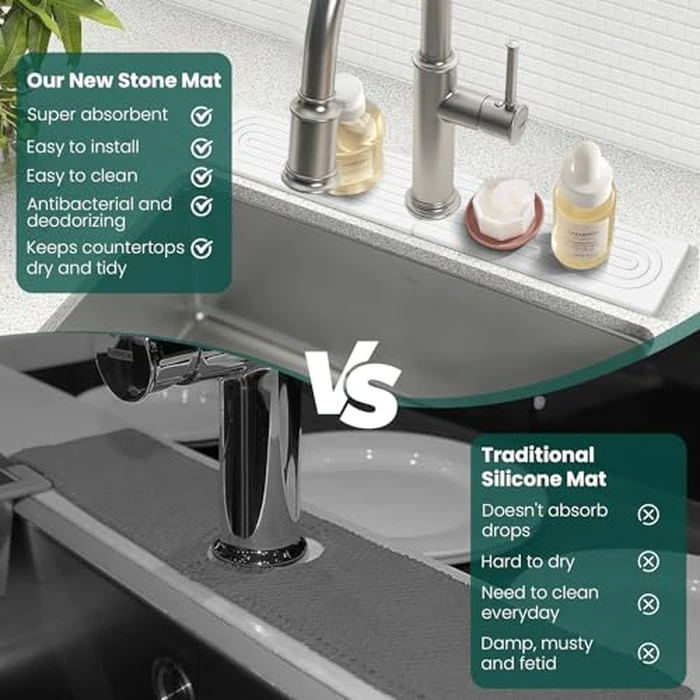 Beekfect 23.6" Stone Kitchen Sink Splash Guard, Instant Dry Diatomaceous Earth Faucet Mat for Kitchen Bathroom Sink Countertop, Behind The Faucet Super Absorbent Stone Sink Tray, Rectangle, White by Beekfect - Image 6