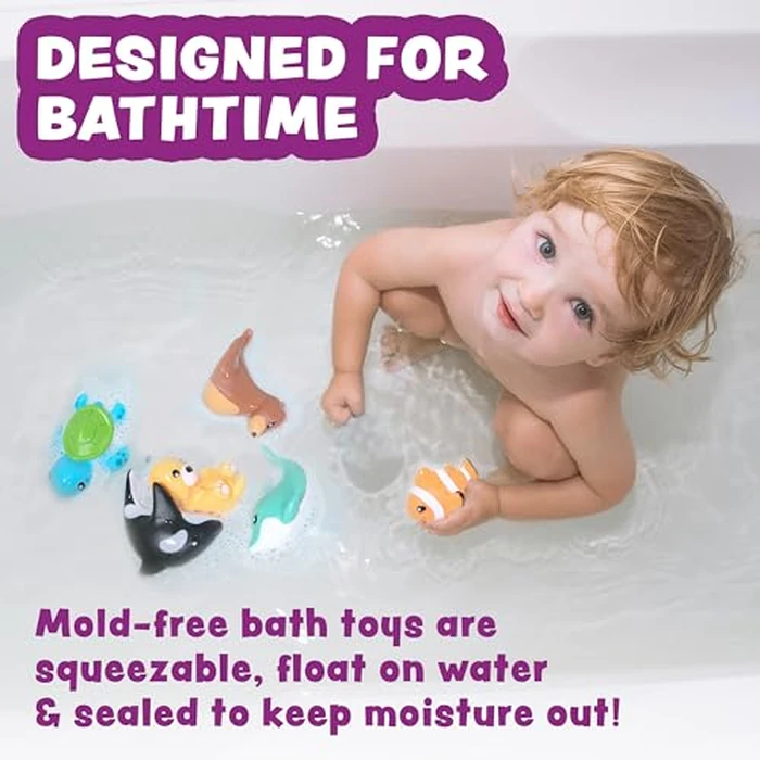 Tub Works(R) Marine(TM) Mold Free Bath Toys, 6 Pack | Sealed, No Hole Bath Toys Design Keeps Moisture Out | Soft, Squeezable & Float on Water | Easy-Grip Baby & Toddler Bath Toy Set | Great Baby Pool Toys by Tub Works - Used - Like New condition - US$12.02