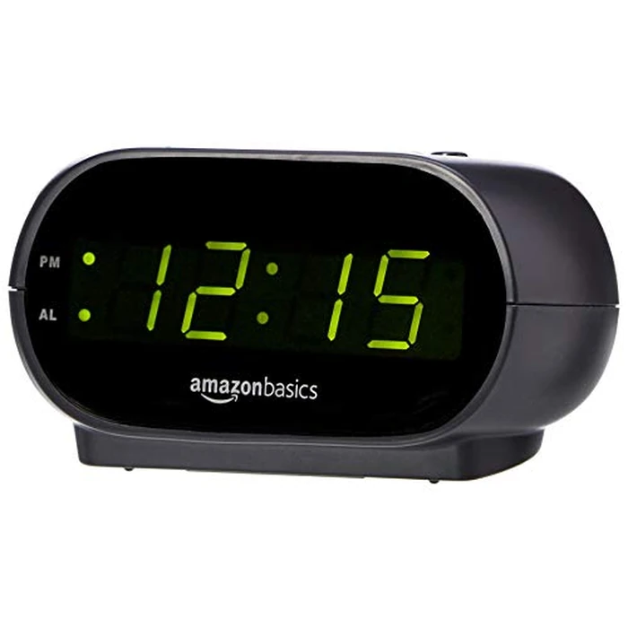 Amazon Basics Small Digital Oval Alarm Clock with LED Display, Nightlight, Snooze Function & Battery Backup, Black, 4.5 x 3.5 x 2.4 Inches by Amazon Basics - Used - Acceptable condition - US$7.85