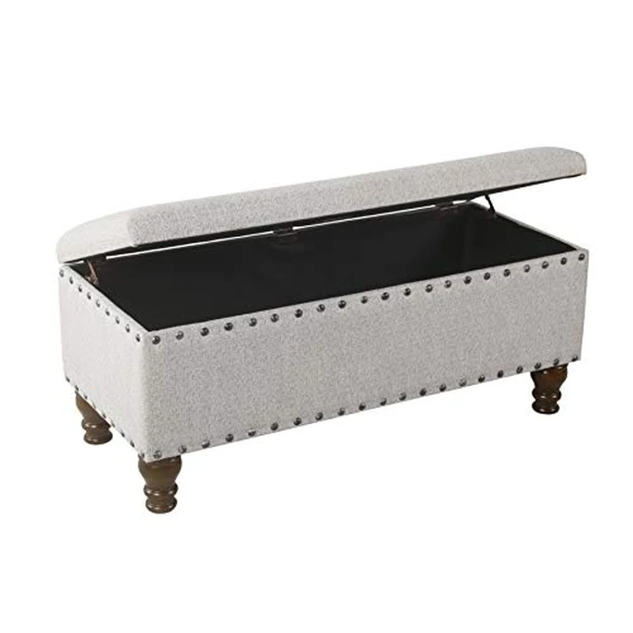 Homepop Home Decor | Upholstered Bench with Nailhead Trim | Large Ottoman with Storage for Living Room & Bedroom | Decorative Home Furniture, Gray Woven by HomePop - Image 3