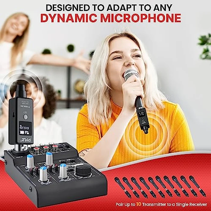 Pyle Multifunctional UHF Wireless XLR Adapter System,Transmitter And Receiver For Dynamic Microphones And Music Sources,48k Frequency Signal Transmission,USB Recharge Capable,90 Feet Range,Dark Gray by Pyle - Image 4