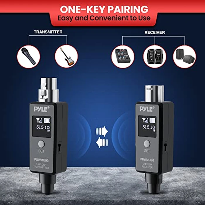 Pyle Multifunctional UHF Wireless XLR Adapter System,Transmitter And Receiver For Dynamic Microphones And Music Sources,48k Frequency Signal Transmission,USB Recharge Capable,90 Feet Range,Dark Gray by Pyle - Image 6