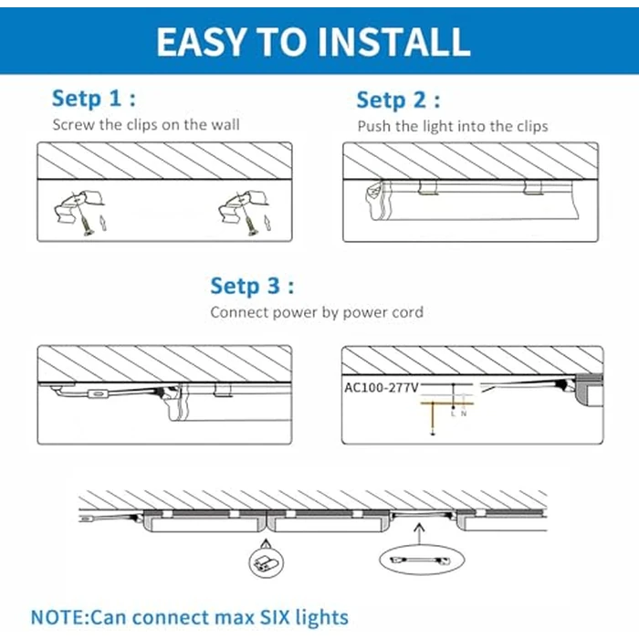 CNSUNWAY 4FT LED Shop Light, 50W 7500LM 6500K Super Bright, D Shape Utility Light Fixture, High Output, Linkable LED Shop Lights, ETL Listed, 6 Pack by CNSUNWAY LIGHTING - Image 7