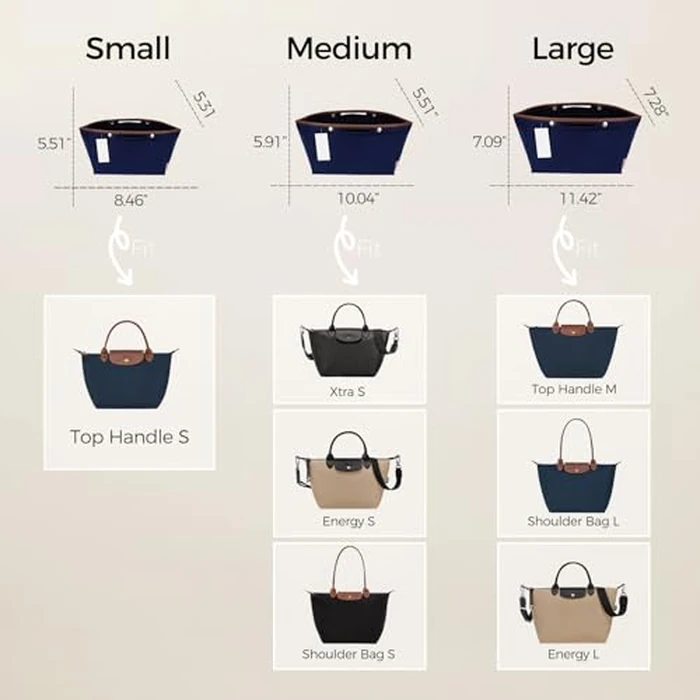 ZTUJO Purse Organizer Insert For Le Pliage, Compatible with Longchamp Le Pliage Shoulder Bag S/L, Top Handle S/M，Energy S/L, Xtra S, Longchamp Organizer Insert (Navy Blue, Medium) by ZTUJO - Image 2