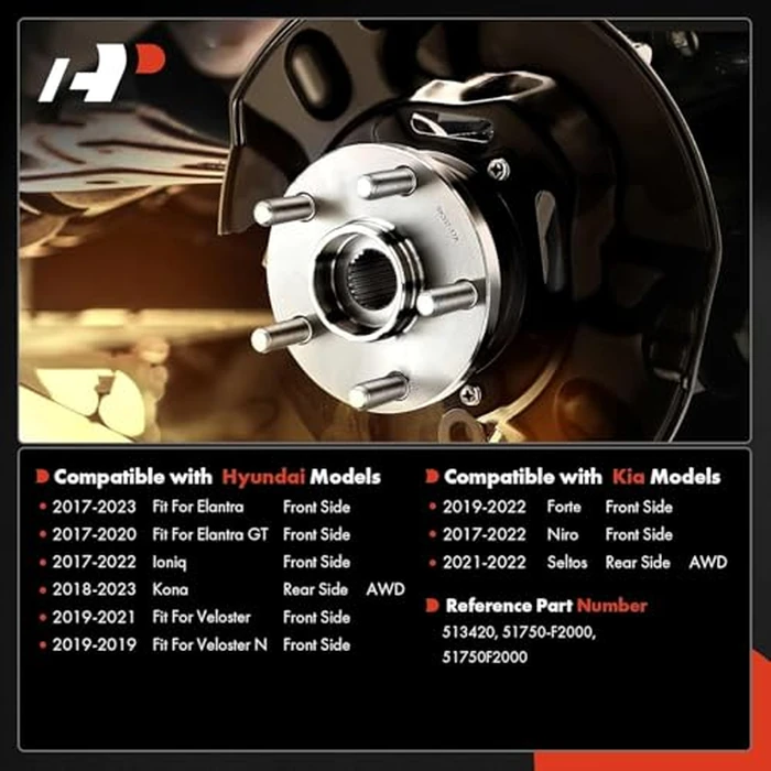 A-Premium Front or Rear Wheel Bearing and Hub Assembly with 5-Lug Compatible with Hyundai & Kia - 2017-2023 - Elantra, Elantra GT, Ioniq, Kona, Veloster, Veloster N, Forte, NIRO, Seltos by A-premium - Image 2