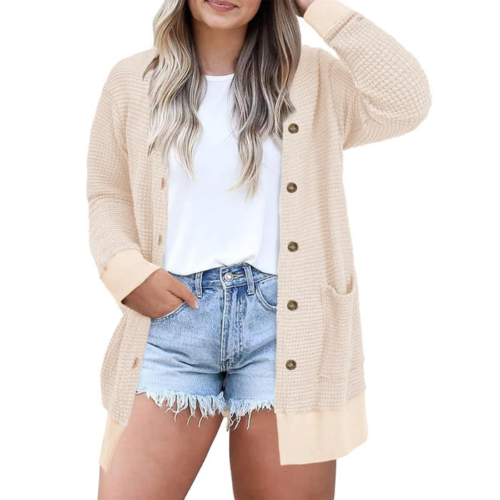 Eytino Plus Size Lightweight Cardigan for Women Casual Waffle Knit Long Sleeve Tops,3X Beige by Eytino - Used - Like New condition - US$31.34