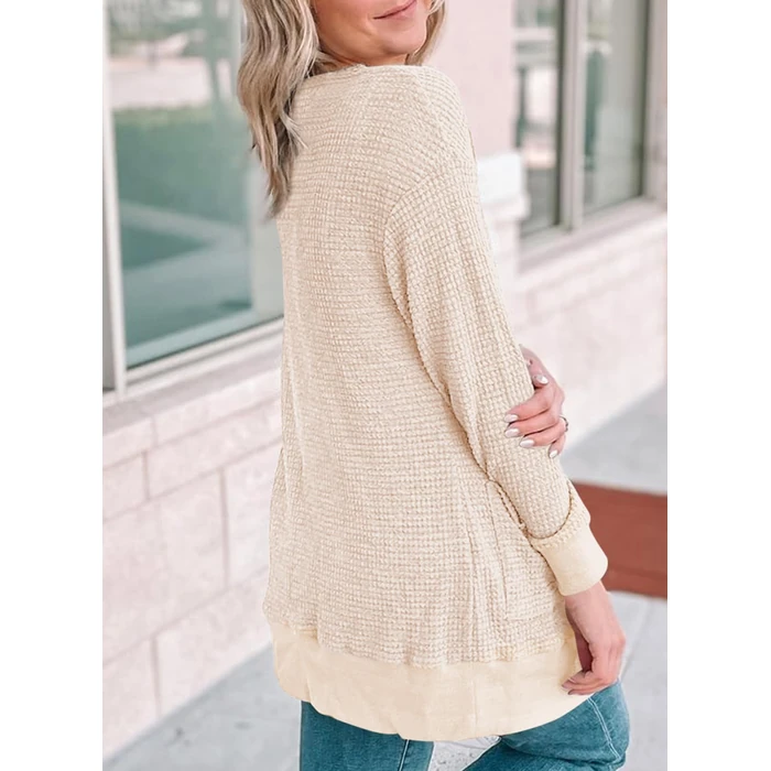 Eytino Plus Size Lightweight Cardigan for Women Casual Waffle Knit Long Sleeve Tops,3X Beige by Eytino - Image 2