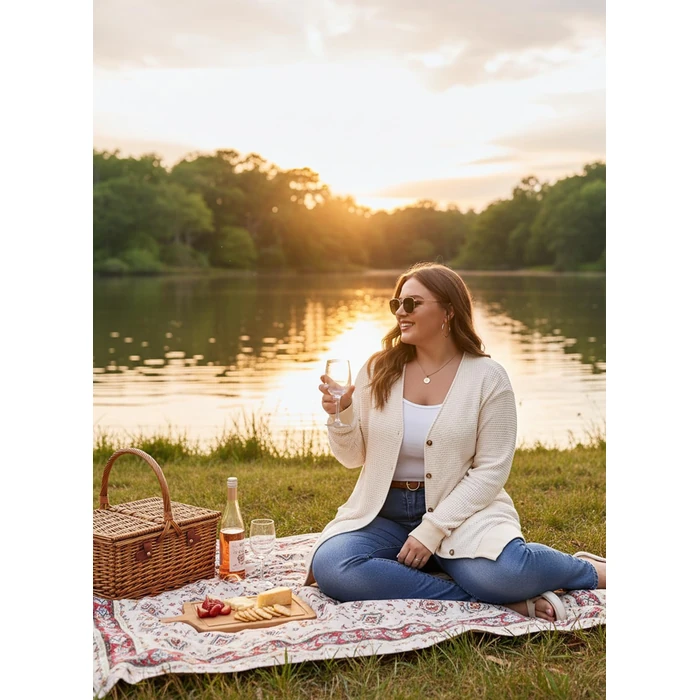 Eytino Plus Size Lightweight Cardigan for Women Casual Waffle Knit Long Sleeve Tops,3X Beige by Eytino - Image 3