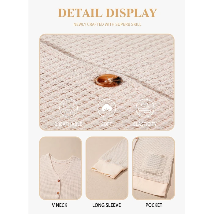 Eytino Plus Size Lightweight Cardigan for Women Casual Waffle Knit Long Sleeve Tops,3X Beige by Eytino - Image 6