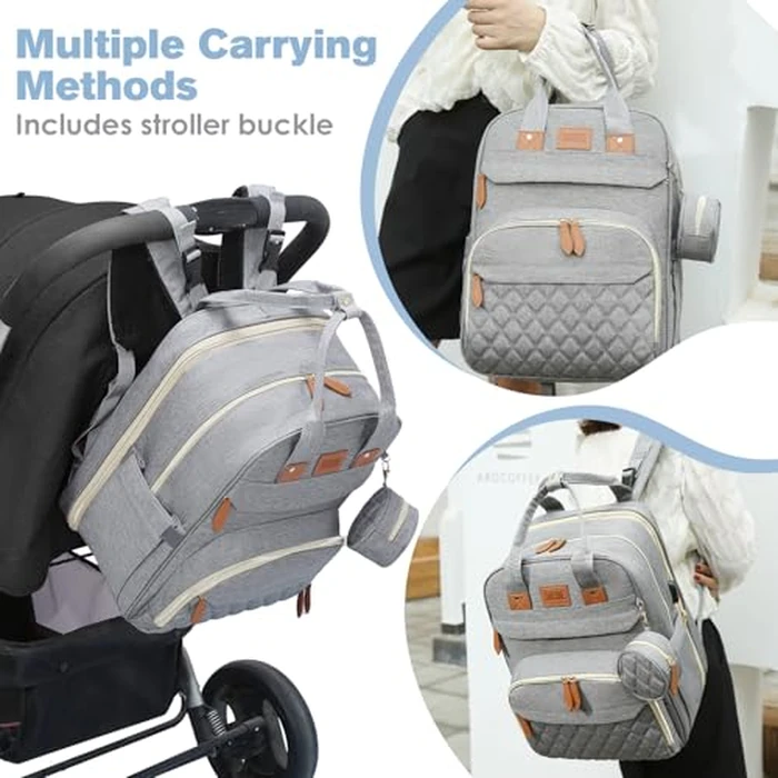 JSTPRO Diaper Bag Backpack, Large Diaper Bag with Changing Station, Baby Bag, New Mom Gifts, Lightweight Waterproof Unisex Diaper Bag with Insulated Pockets and USB Charging Port, Grey by JSTPRO - Image 3