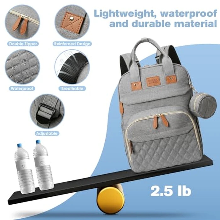 JSTPRO Diaper Bag Backpack, Large Diaper Bag with Changing Station, Baby Bag, New Mom Gifts, Lightweight Waterproof Unisex Diaper Bag with Insulated Pockets and USB Charging Port, Grey by JSTPRO - Image 5