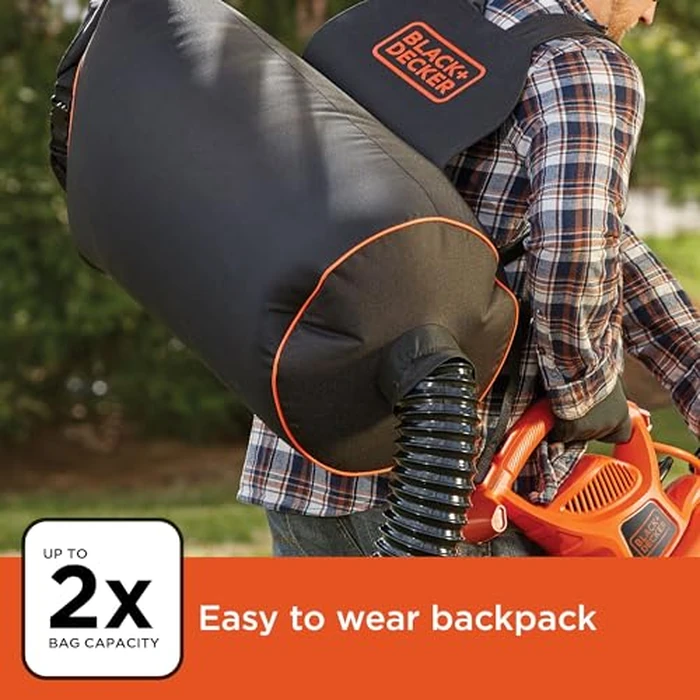 BLACK+DECKER Leaf Blower, Leaf Vacuum and Mulcher 3 in 1, Backpack Blowers for Lawn Care,250 mph Airflow, 400 cfm Delivery Power, Reusable Bag Included, Corded (BEBL7000) by BLACK+DECKER - Image 6