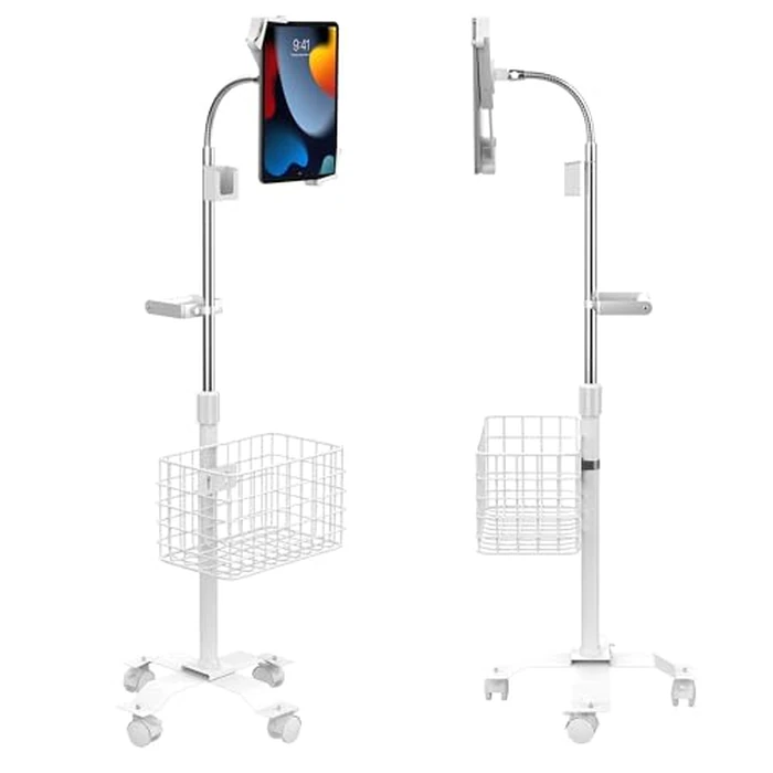 Rolling Gooseneck Floor Stand | CTA Rolling Gooseneck Stand W/Metal Basket, Cradle, and Handle | for Apple iPad 7/8/9 Gen. 10.2" Inch | iPad Pro 11" Inch & 12" Inch | Samsung A7 & A8 | (PAD-CGSWAO) by CTA Digital - Used - Acceptable condition - CA$53.04