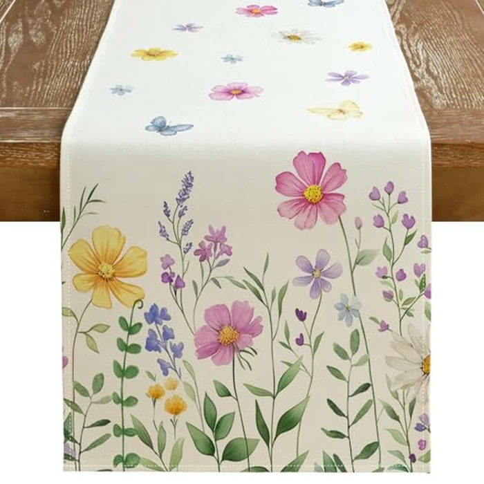 GEEORY Watercolor Daisy & Butterfly Table Runner 13x72 Inches - Spring Summer Farmhouse Decor for Indoor Kitchen Dining Table & Home Party by GEEORY - Used - Like New condition