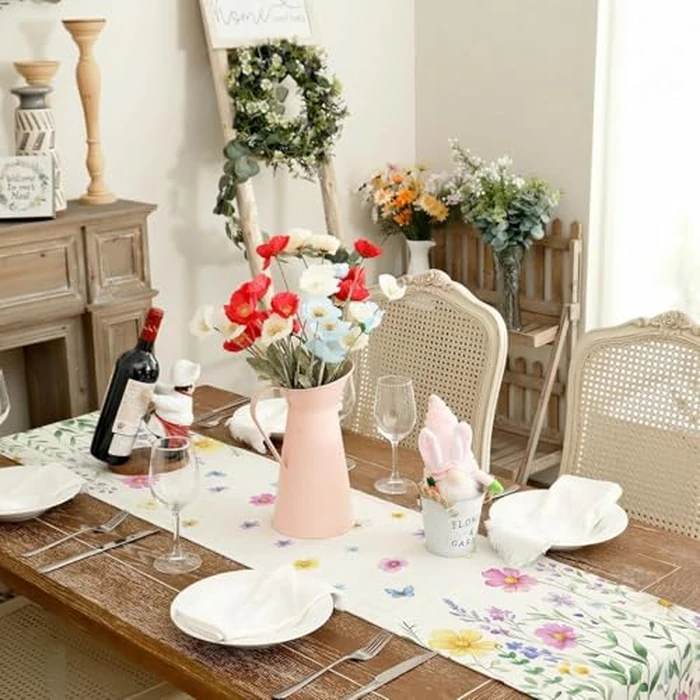 GEEORY Watercolor Daisy & Butterfly Table Runner 13x72 Inches - Spring Summer Farmhouse Decor for Indoor Kitchen Dining Table & Home Party by GEEORY - Image 4