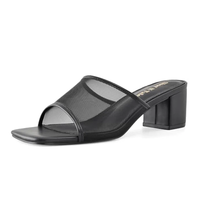 Shoe'N Tale Heeled Sandals For Women Square Open Toe Heeled Mules Chunky Block Low Heel Slip On Slides(10,Black mesh by Shoe'N Tale - Used - Like New condition - US$36.10