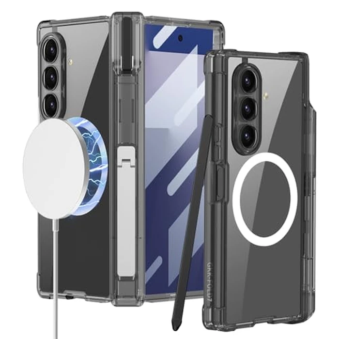 FODDOM DOOTOO for Samsung Galaxy Z Fold 7 Clear Case [Compatible with MagSafe] with Pen & S Pen Holder Hinge Protection Screen Protector All-Inclusive Shockproof Cover (Clear Black) by FODDOM - Used - Acceptable condition - US$22.27
