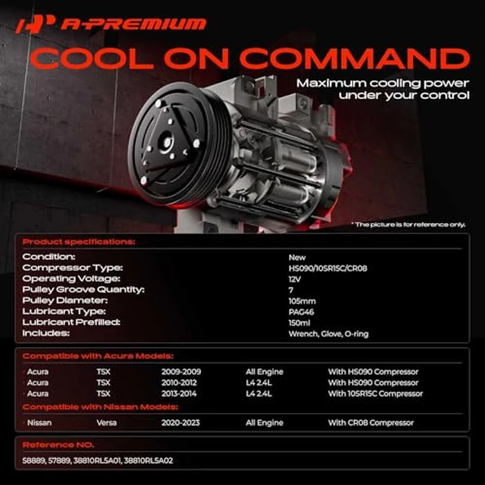 A-Premium Air Conditioner AC Compressor with A/C Clutch Compatible with Nissan Versa 2020-2023 & Acura TSX 2009, TSX 2.4L 2010-2014, with 7-Groove Pulley by A-Premium - Image 2