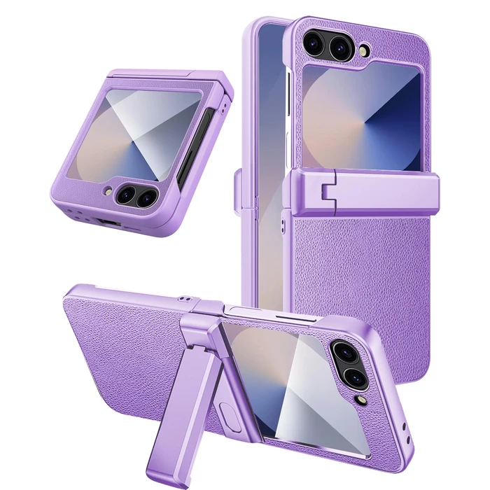 NINKI for Samsung Galaxy Z Flip 7 Case with Screen Protector,Hinge Protective Kickstand Shockproof Military Grade Dropproof Ultra Slim Leather Case for Samsung Galaxy Z Flip 7 Purple by NINKI - Used - Acceptable condition