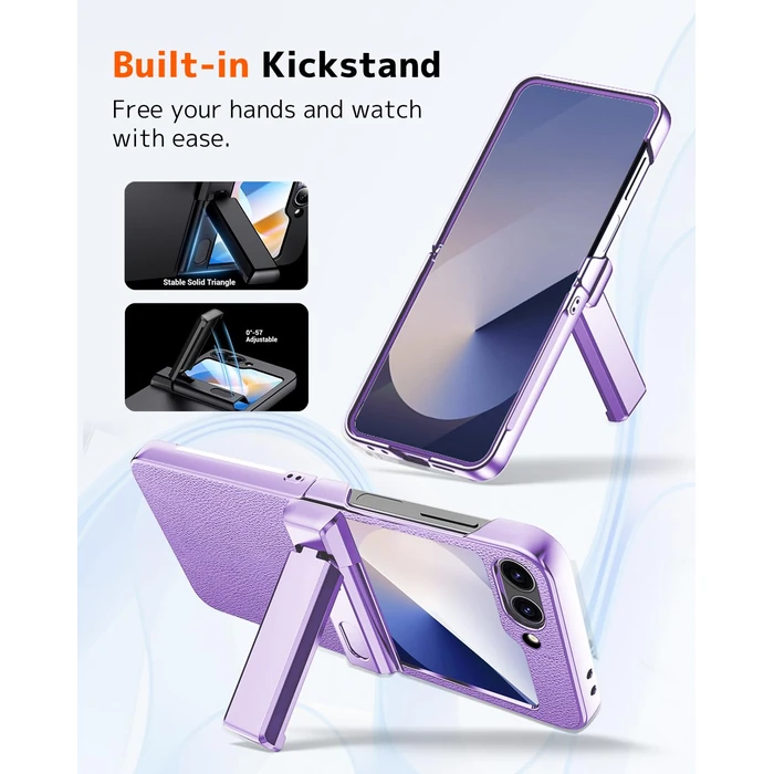 NINKI for Samsung Galaxy Z Flip 7 Case with Screen Protector,Hinge Protective Kickstand Shockproof Military Grade Dropproof Ultra Slim Leather Case for Samsung Galaxy Z Flip 7 Purple by NINKI - Image 2