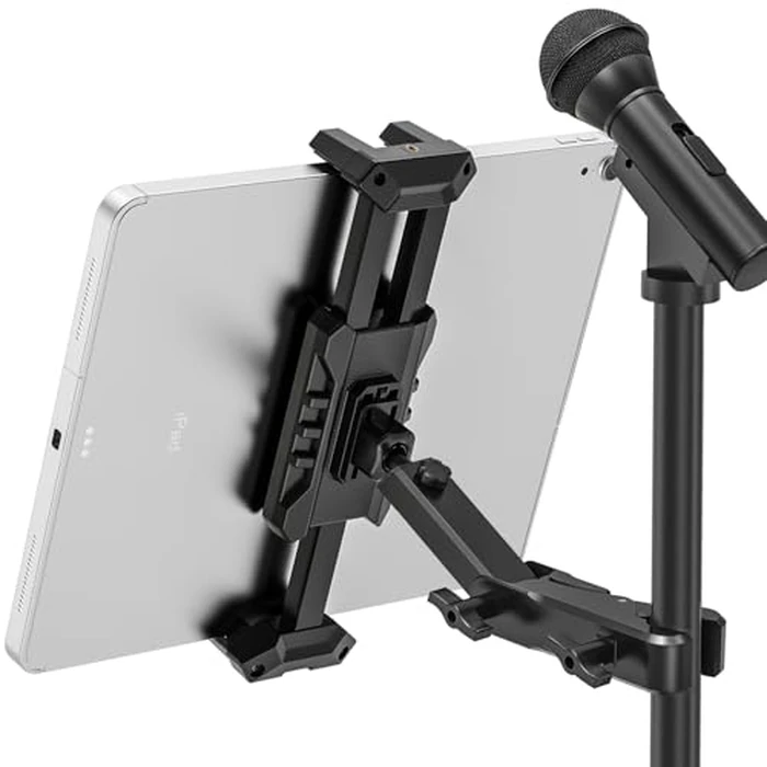 JUBOR iPad Holder for Mic Stand, Extendable iPad Mic Music Stand Mount Holder with C-Clamp, 360 degrees Rotation Adjustable Tablet Microphone Mount Holder for All 4.7-13.5" Tablet & Smartphones by JUBOR - Used - Like New condition