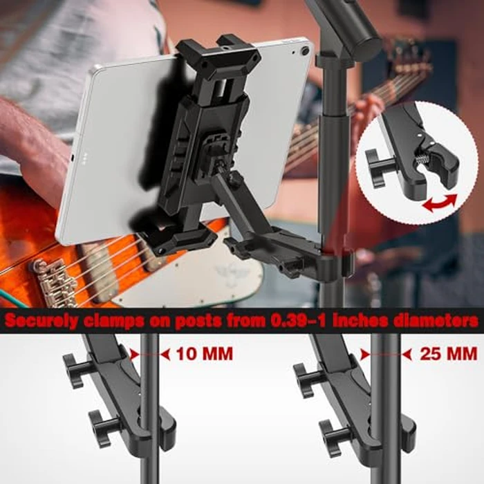 JUBOR iPad Holder for Mic Stand, Extendable iPad Mic Music Stand Mount Holder with C-Clamp, 360 degrees Rotation Adjustable Tablet Microphone Mount Holder for All 4.7-13.5" Tablet & Smartphones by JUBOR - Image 4