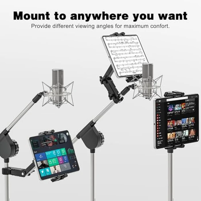 JUBOR iPad Holder for Mic Stand, Extendable iPad Mic Music Stand Mount Holder with C-Clamp, 360 degrees Rotation Adjustable Tablet Microphone Mount Holder for All 4.7-13.5" Tablet & Smartphones by JUBOR - Image 6