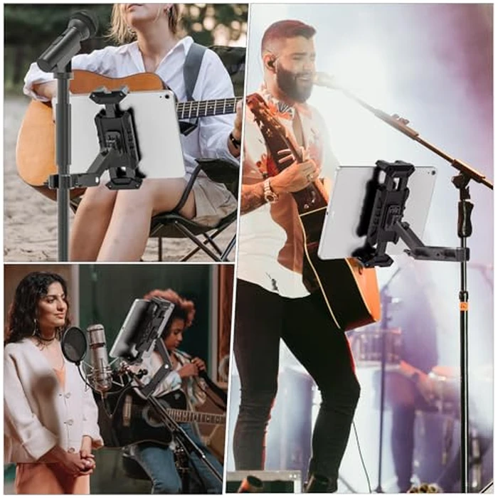 JUBOR iPad Holder for Mic Stand, Extendable iPad Mic Music Stand Mount Holder with C-Clamp, 360 degrees Rotation Adjustable Tablet Microphone Mount Holder for All 4.7-13.5" Tablet & Smartphones by JUBOR - Image 7