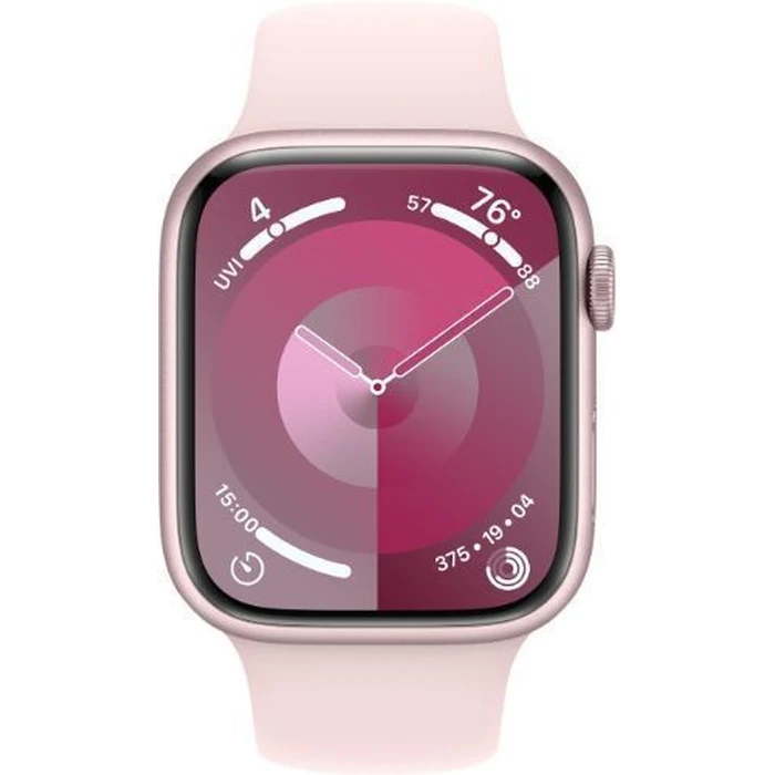 Apple Watch Series 9 (Cellular + GPS) - 64GB - 45mm - Pink Aluminum Case with Light Pink Rubber Sport Band - Small/Medium Size by Apple - Image 1