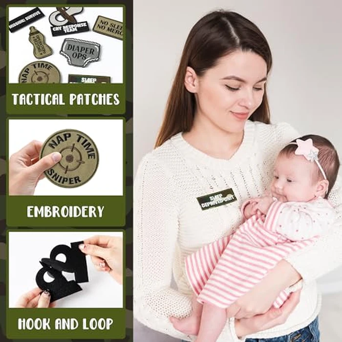 7Pcs Funny Daddy Mommy Tactical Patches with Hook and Loop Cute Pacifier Bottle Sew on Embroidered Applique Repair Emblem Patch Mother's Day Father's Day DIY Crafts Gift for Diaper Bags Lunch Bags Hat by Kirako - Image 3
